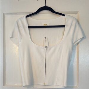 Maeve Cream Bodysuit with Short Sleeves and Fitted Crop Style